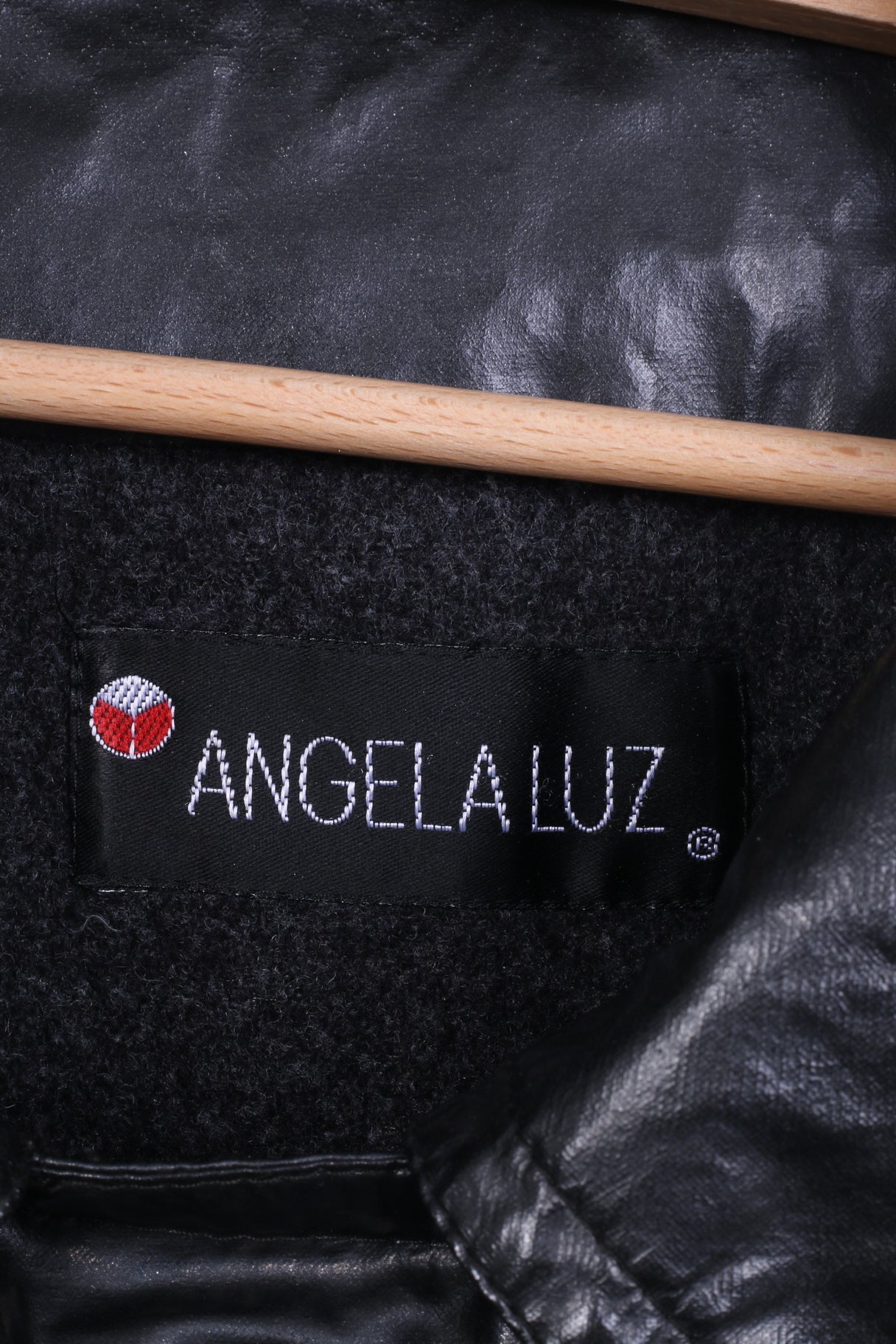 Cappotto Angela Luz da donna 42 XL Giacca doppiopetto in cera nera lucida