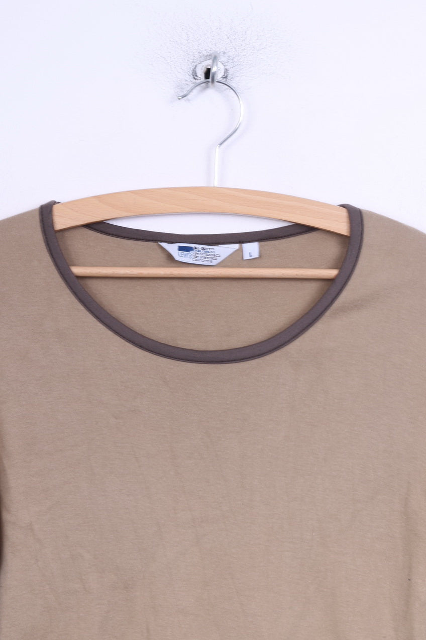 Levi's Femme L (M) Chemise à manches longues Beige Coton Col rond Haut militaire