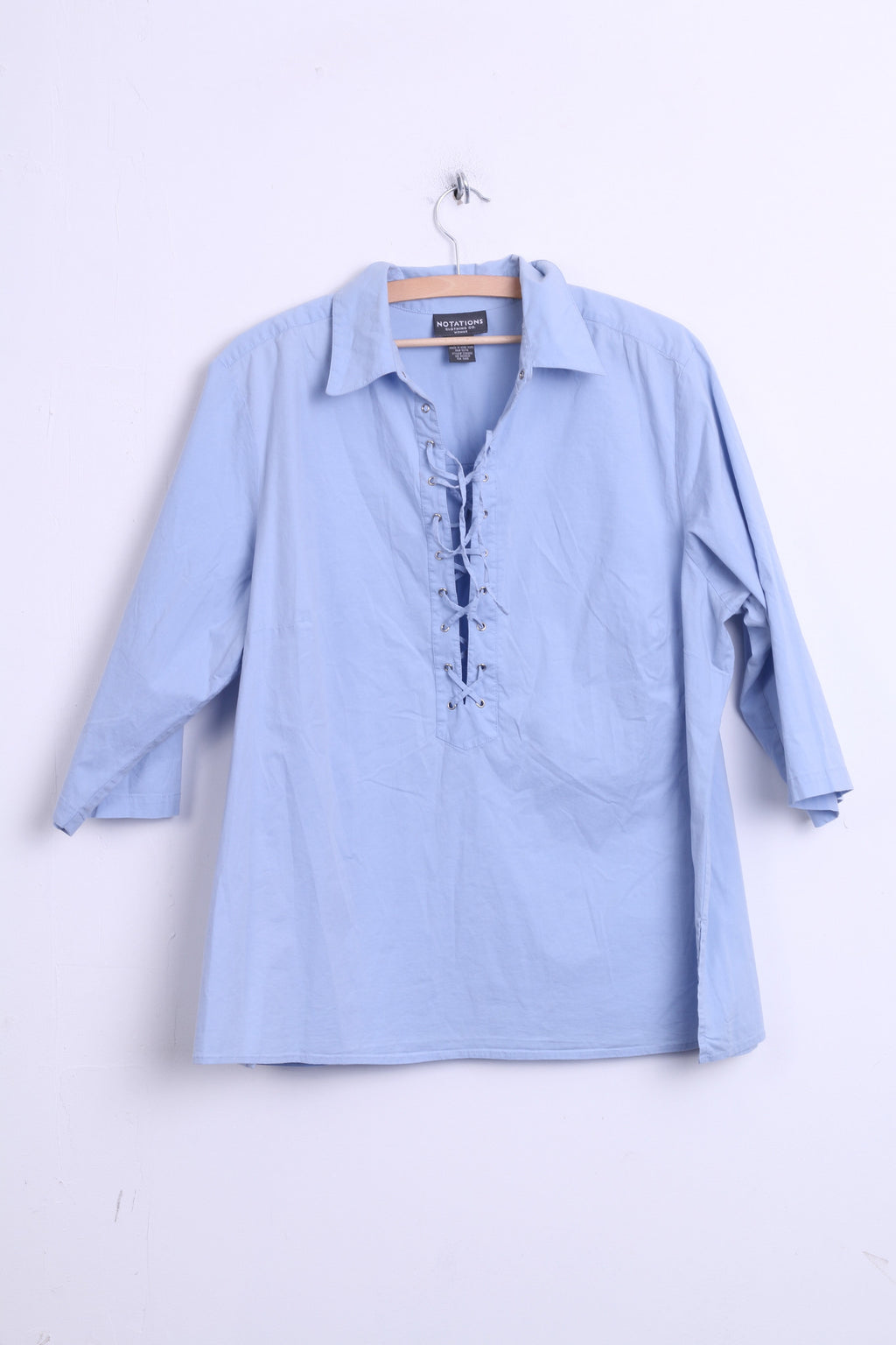 Notations Womens 2XL Casual Shirt Cotton Blue Short Sleeve - RetrospectClothes