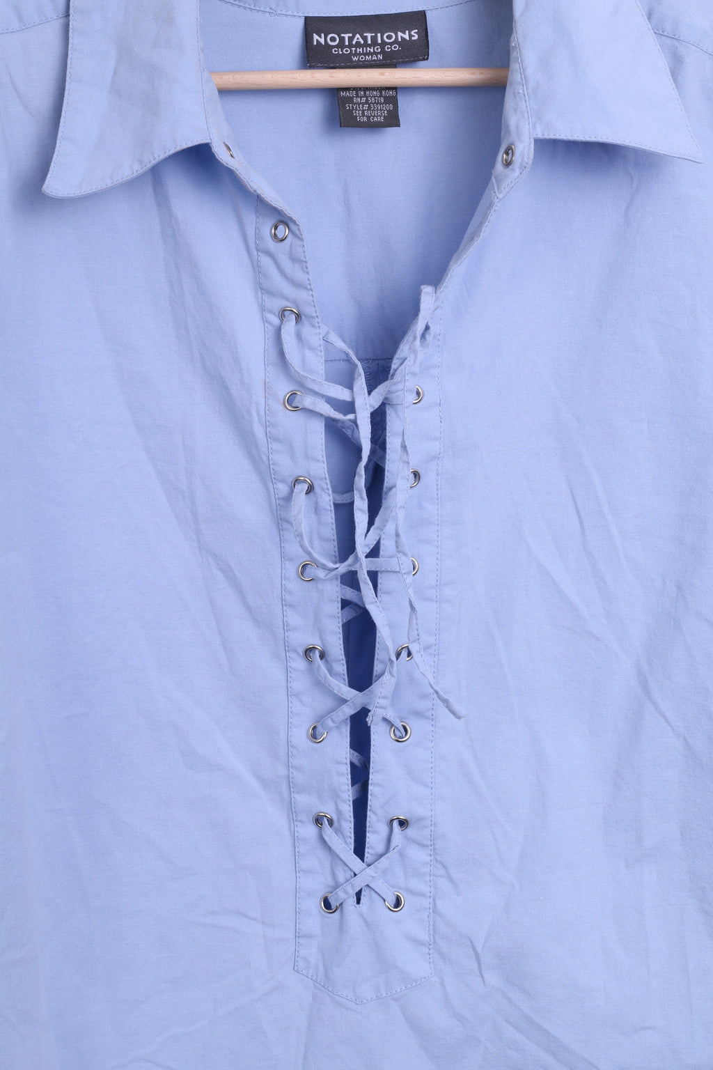 Notations Womens 2XL Casual Shirt Cotton Blue Short Sleeve - RetrospectClothes