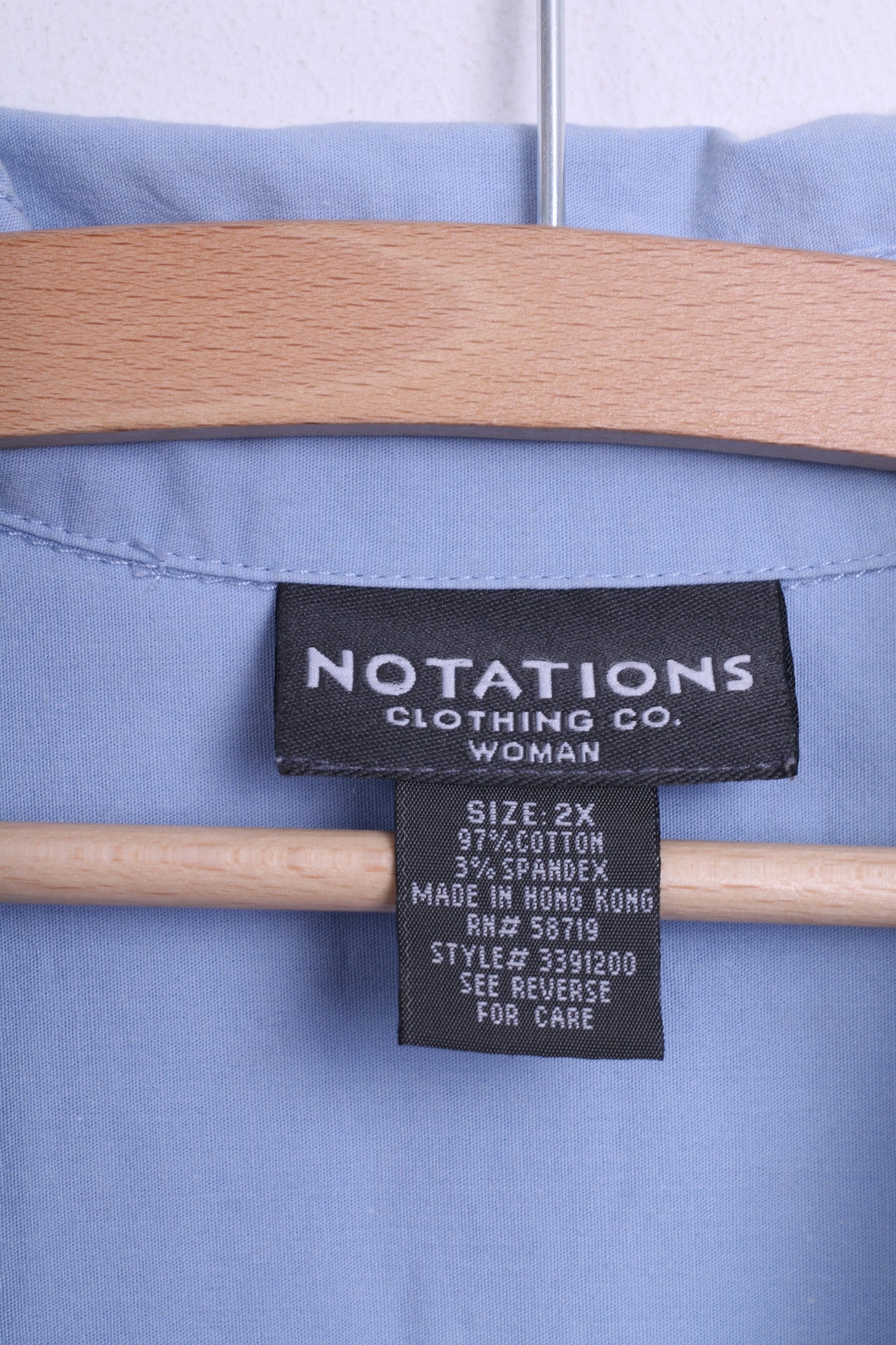 Notations Womens 2XL Casual Shirt Cotton Blue Short Sleeve - RetrospectClothes
