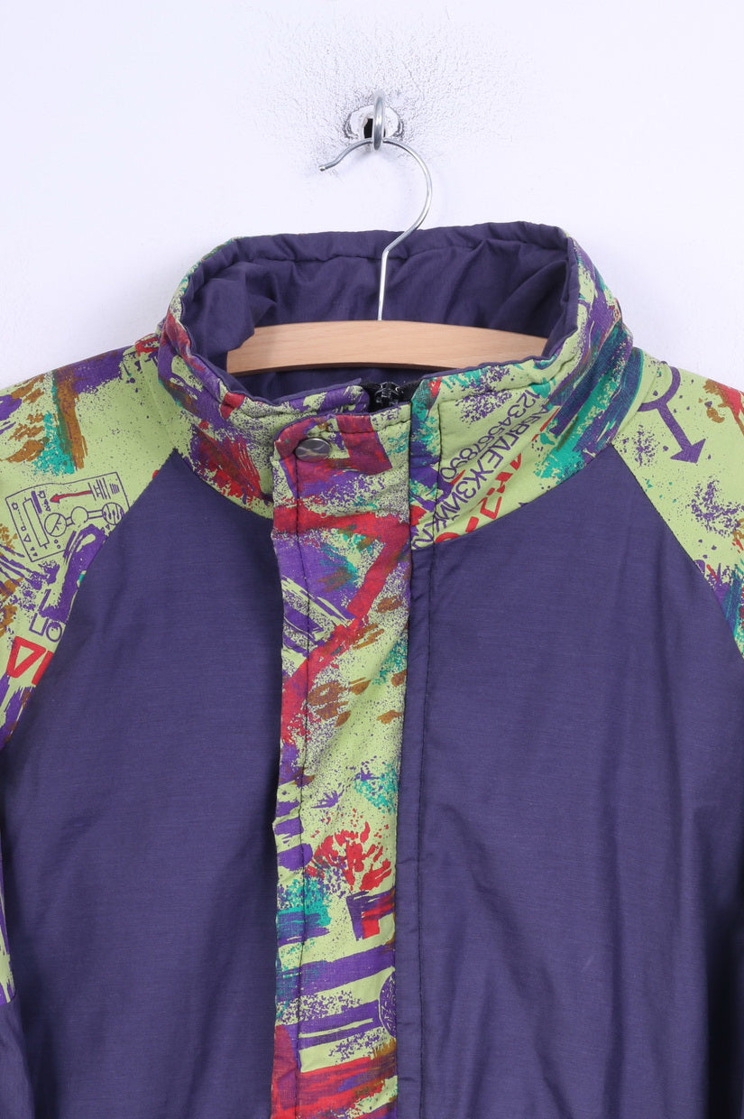 Rétro Hommes L Veste Violet Festival Rembourré Zippé Coton Mélangé Bomber