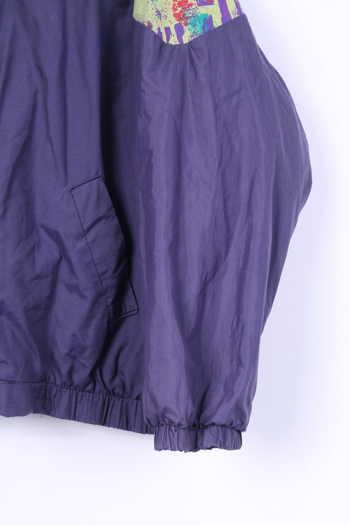 Retro Men L Jacket Purple Festival Padded Zippered Cotton Blend Bomber