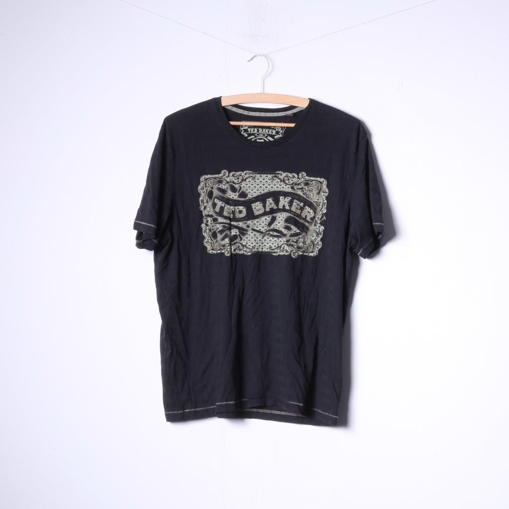 Ted Baker Men 5 M Shirt Black Graphic Cotton Crew Neck Classic Top