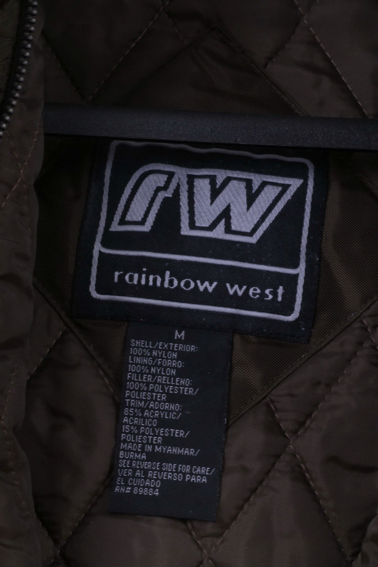 Rainbow West Womens M Jacket Shiny Brown Nylon Hooded Retro Padded Bomber