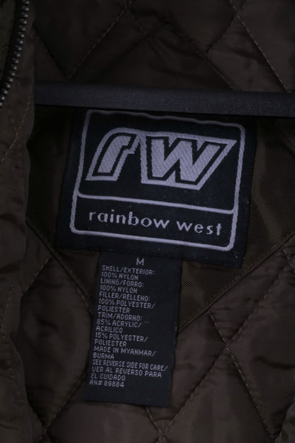 Giacca M da donna Rainbow West Bomber imbottito retrò con cappuccio in nylon marrone lucido