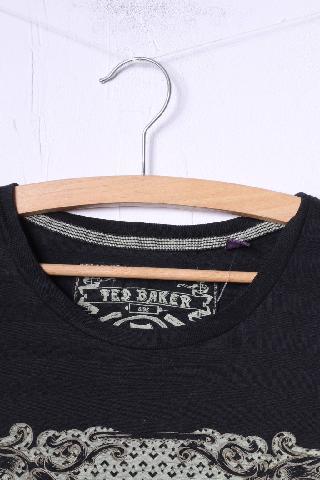 Ted Baker Men 5 M Shirt Black Graphic Cotton Crew Neck Classic Top