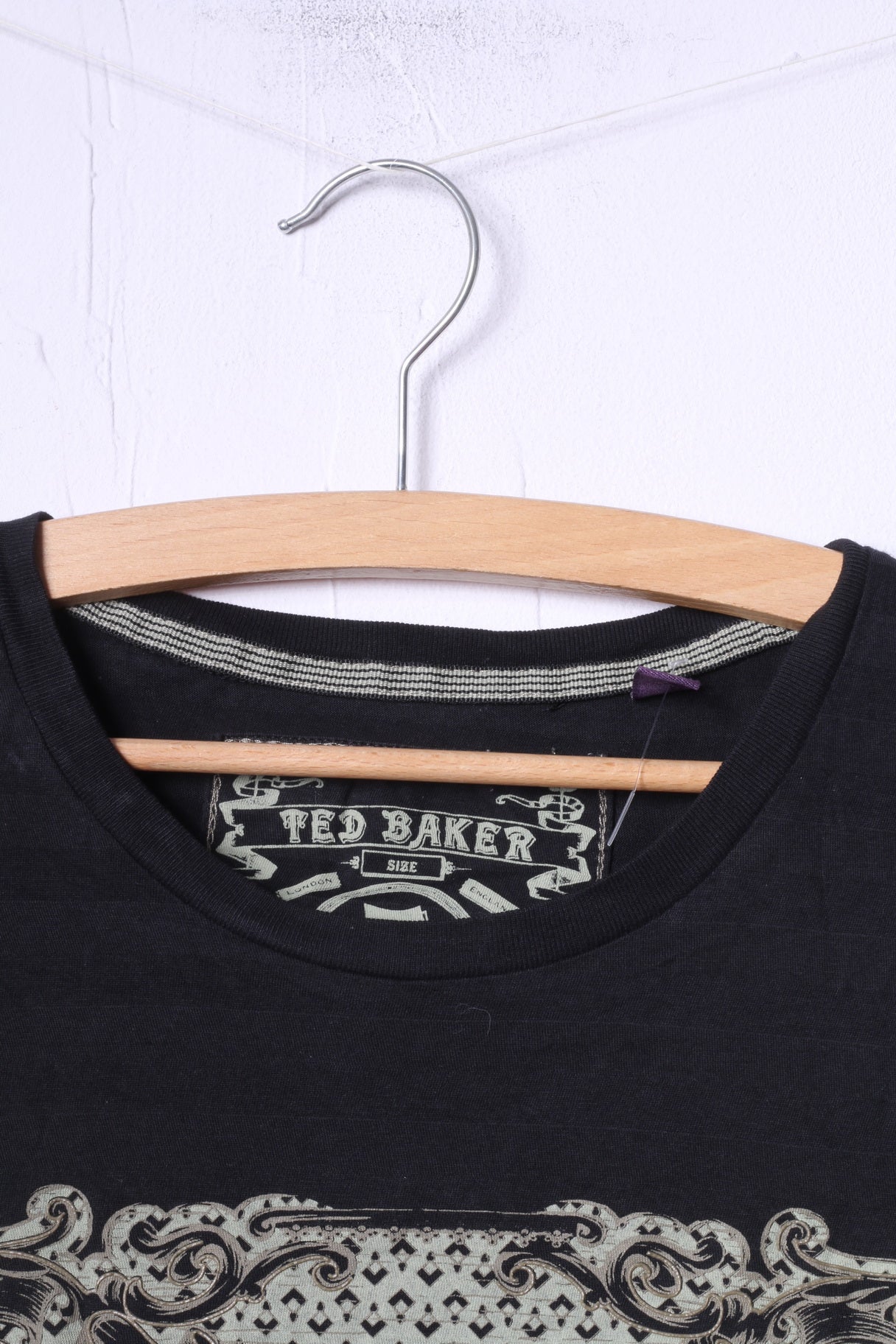 Ted Baker Men 5 M Shirt Black Graphic Cotton Crew Neck Classic Top