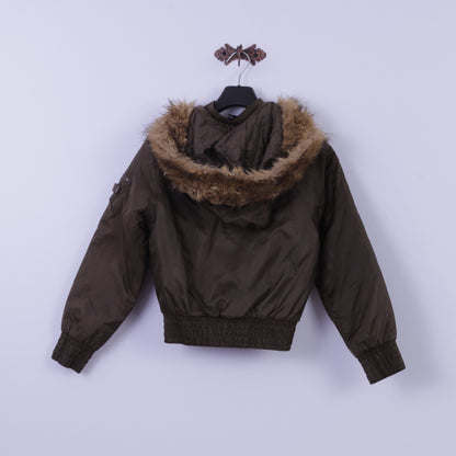 Giacca M da donna Rainbow West Bomber imbottito retrò con cappuccio in nylon marrone lucido