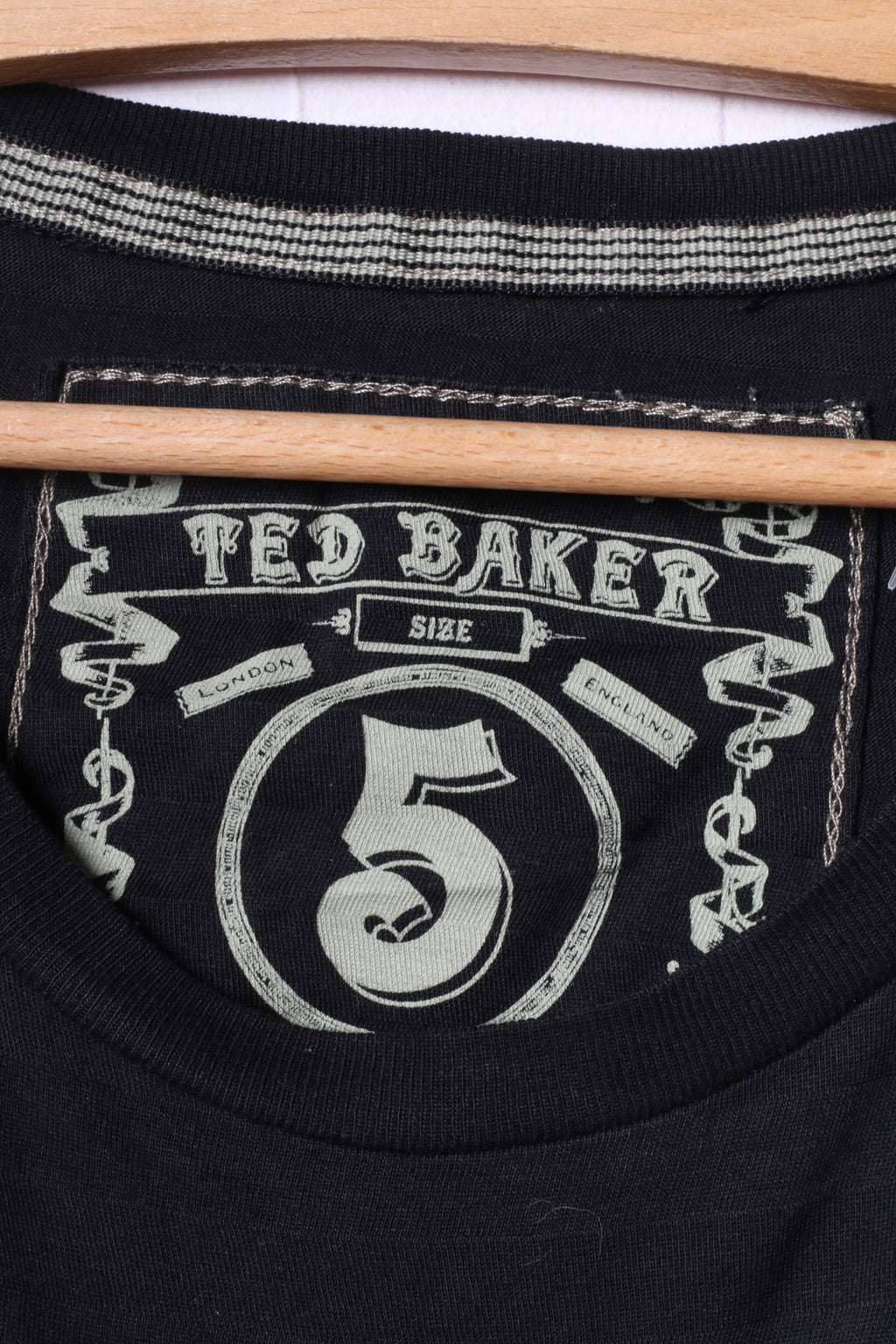 Ted Baker Men 5 M Shirt Black Graphic Cotton Crew Neck Classic Top