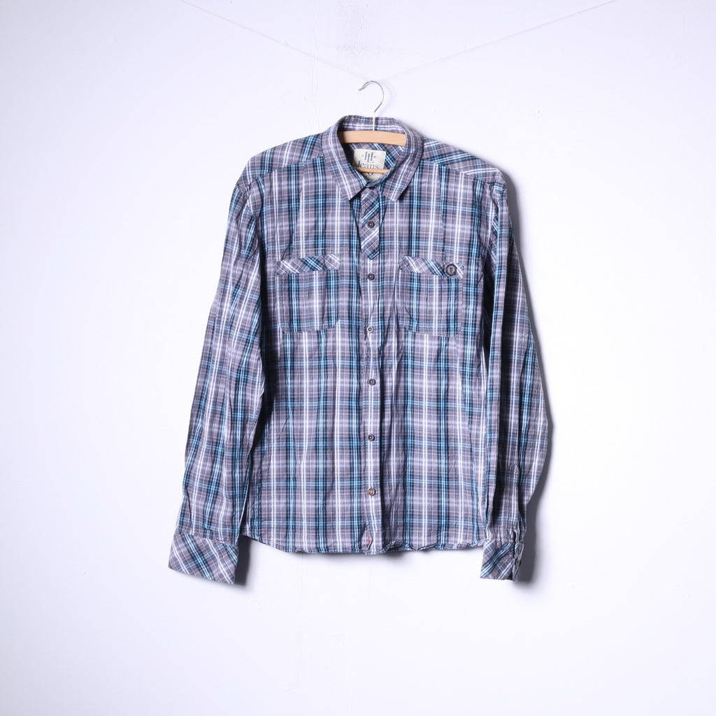 Henri Lloyd Mens M Casual Shirt Blue Check Long Sleeve Cotton Pockets