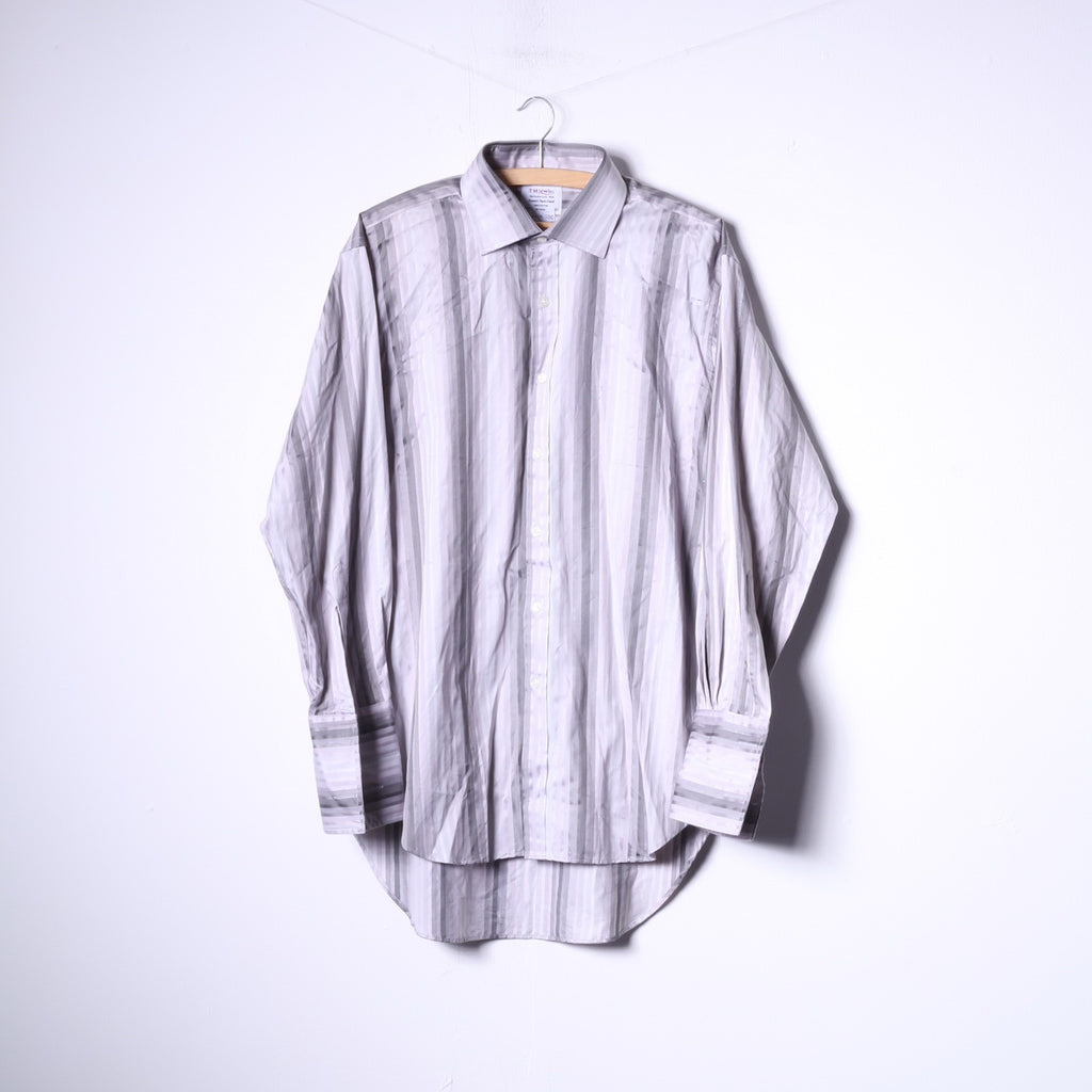TMLewin Camicia casual da uomo 16.5 33 L Top elegante con polsini a righe in cotone grigio