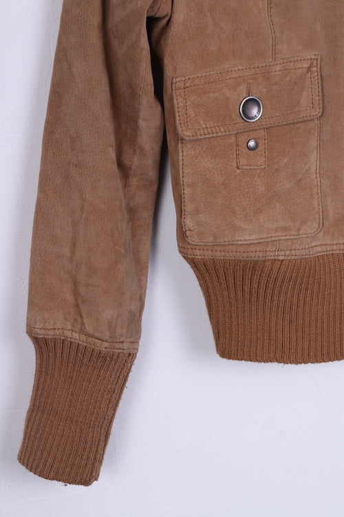 AMISU Veste Femme 40 L Ramones Haut en Cuir New Yorker Zip Up Camel