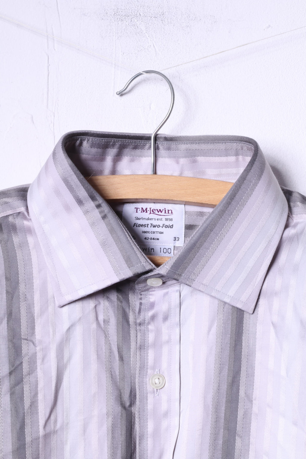 TMLewin Camicia casual da uomo 16.5 33 L Top elegante con polsini a righe in cotone grigio