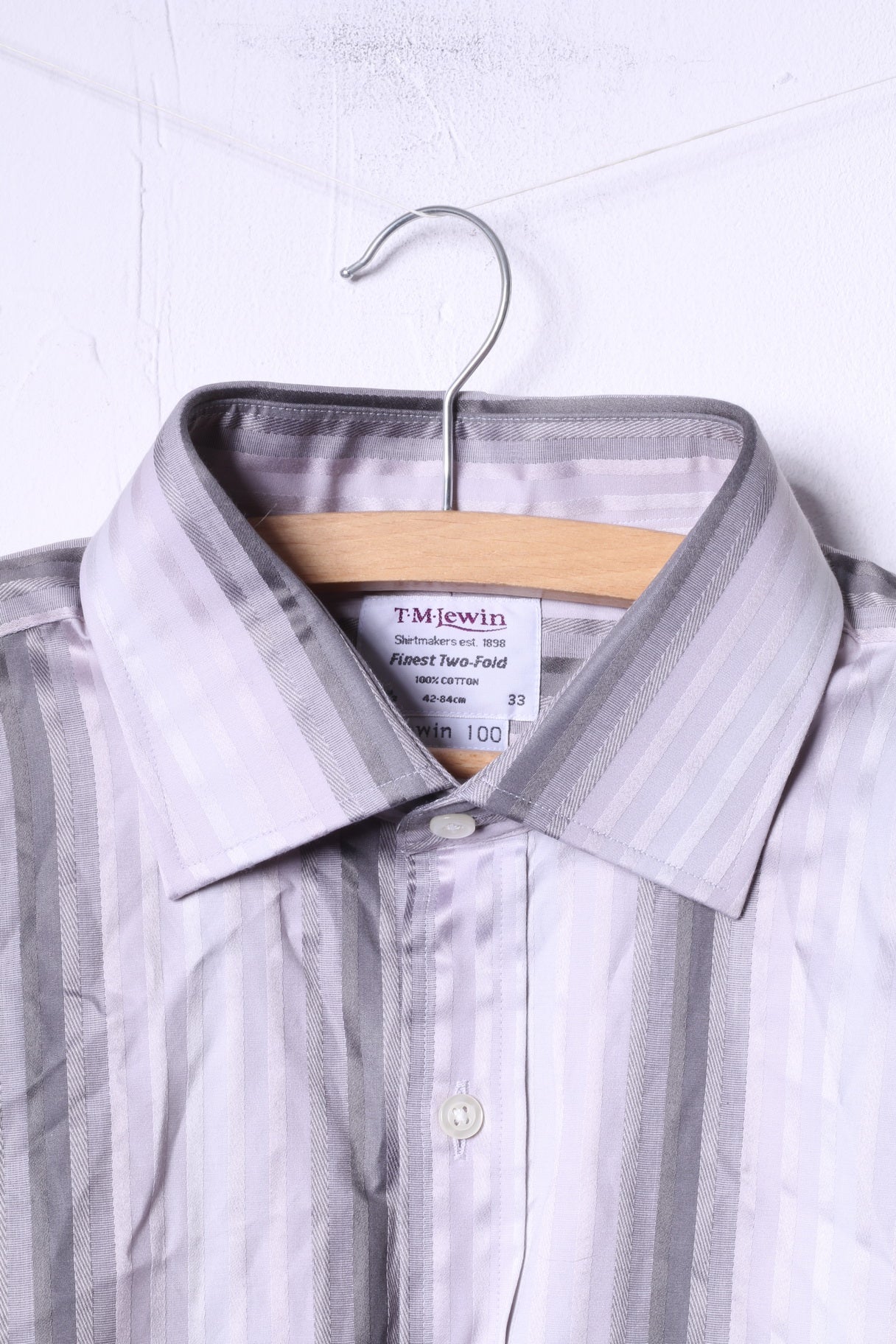 TMLewin Camicia casual da uomo 16.5 33 L Top elegante con polsini a righe in cotone grigio