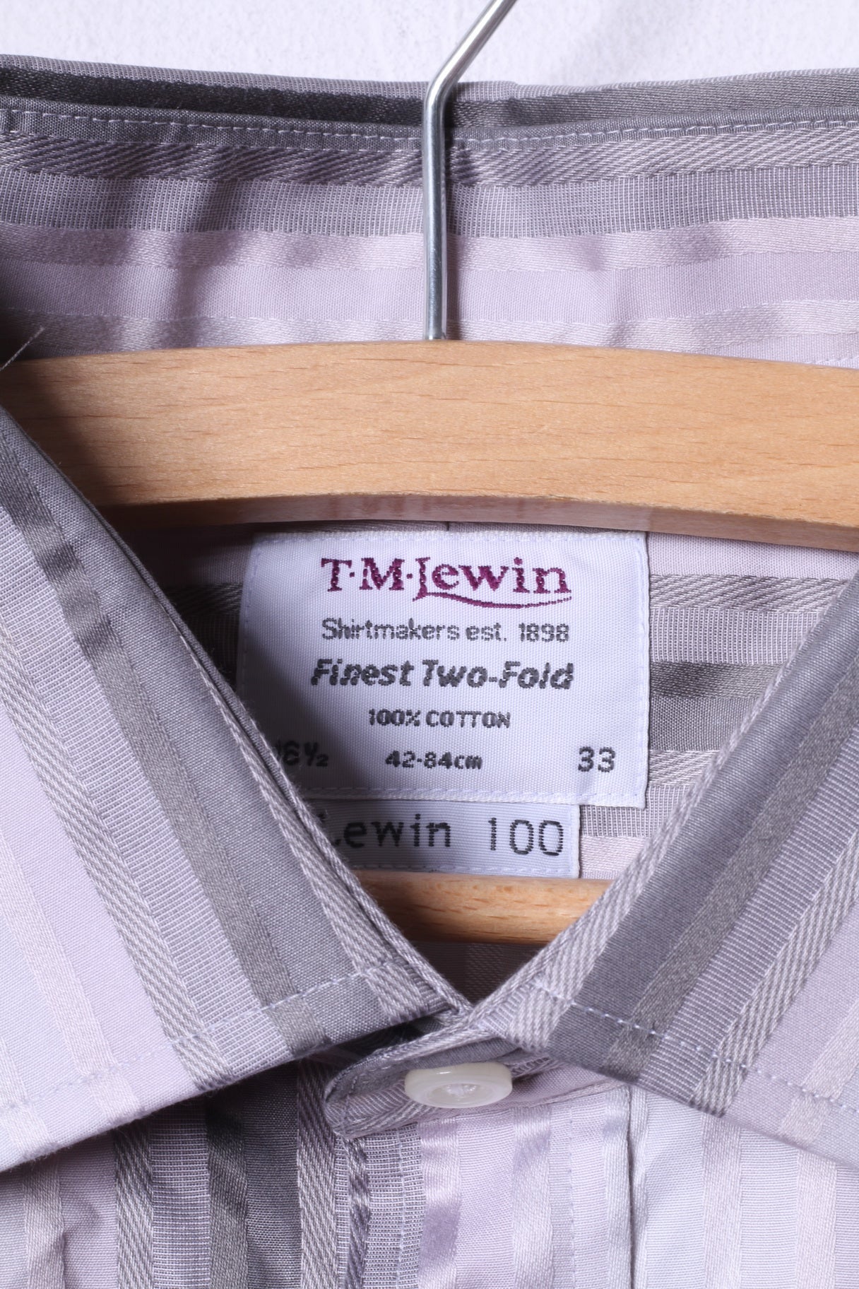 TMLewin Camicia casual da uomo 16.5 33 L Top elegante con polsini a righe in cotone grigio