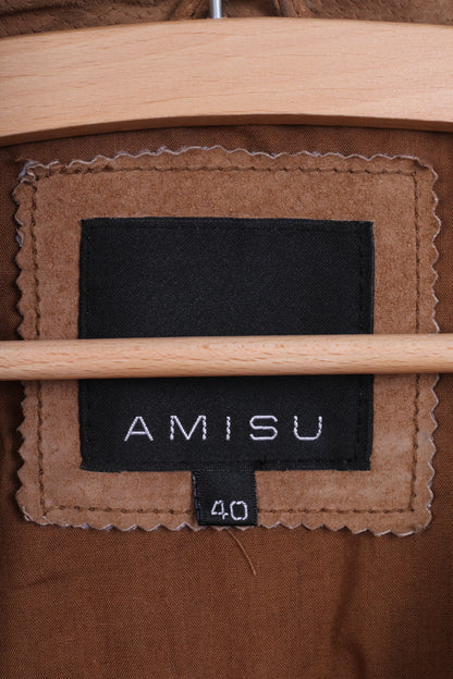 AMISU Womens 40 L  Jacket Ramones Leather Top New Yorker Zip Up Camel