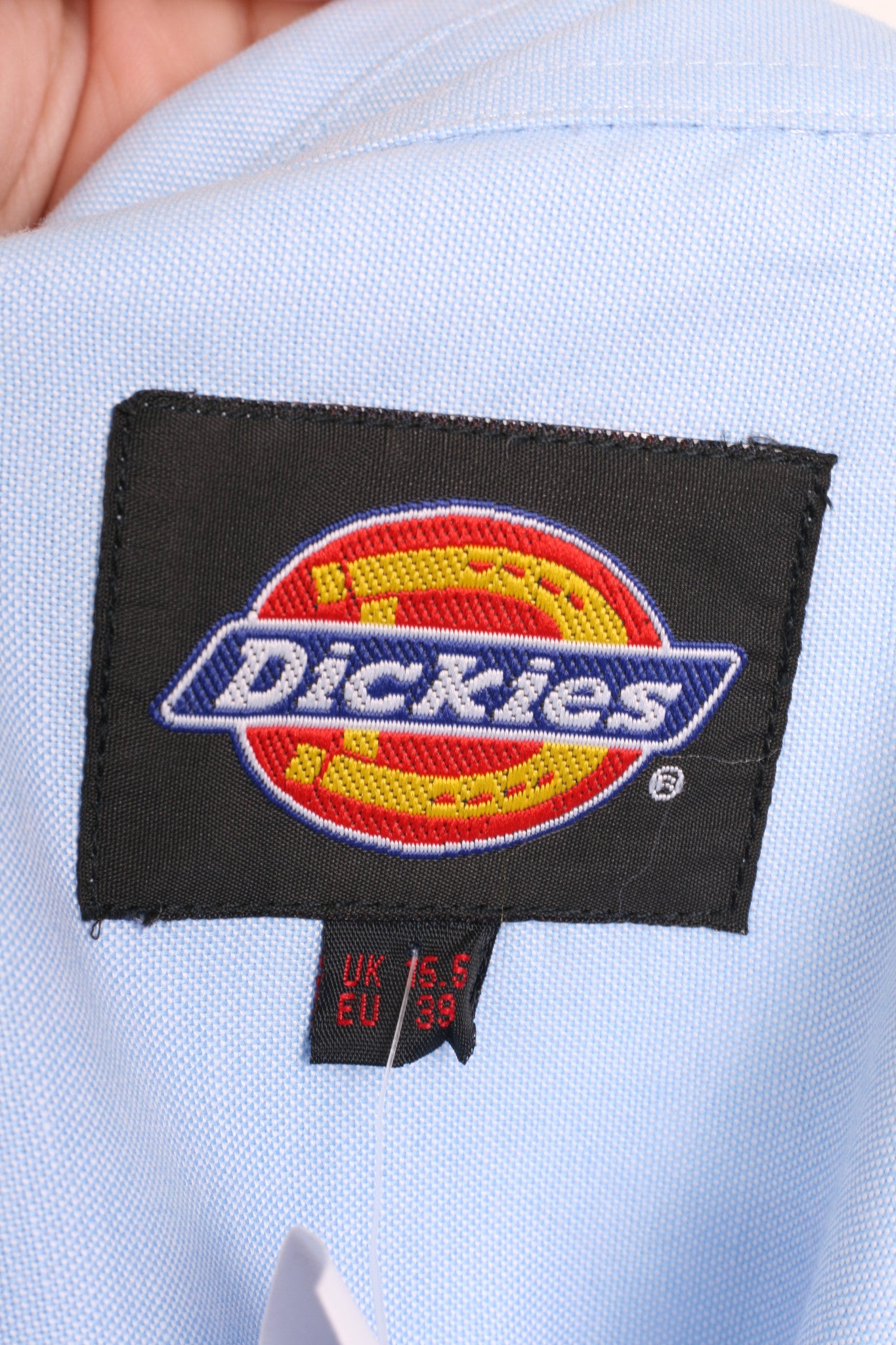 Dickies Mens 15.5/39 L/XL Casual Shirt Blue Short Sleeve Summer Cotton - RetrospectClothes