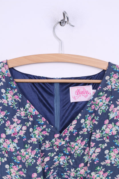 Ruby Belle Womens 10 M Mini Dress Flower Print Long Sleeve Navy V neck