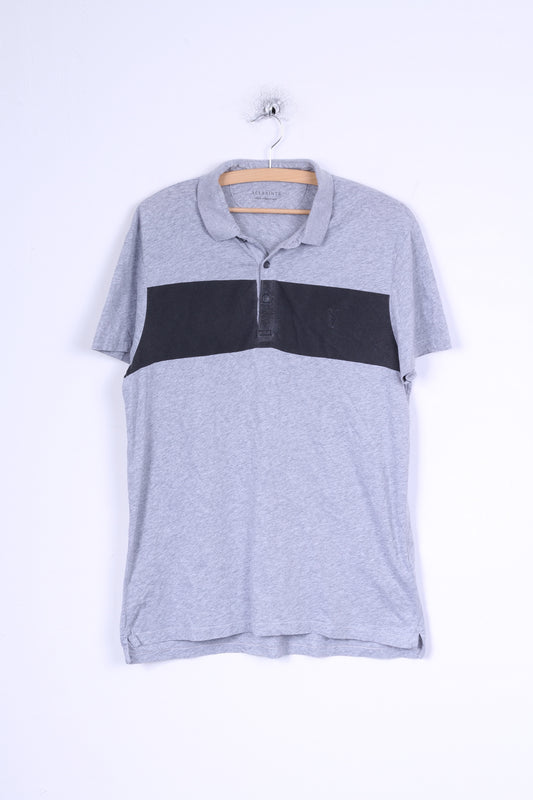 Polo da uomo All Saints S in cotone grigio elasticizzato a maniche corte