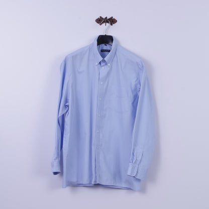 Royal Class Mens 45 XXL Casual Shirt Blue Cotton Business Line Long Sleeve Top