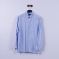 Royal Class Mens 45 XXL Casual Shirt Blue Cotton Business Line Long Sleeve Top