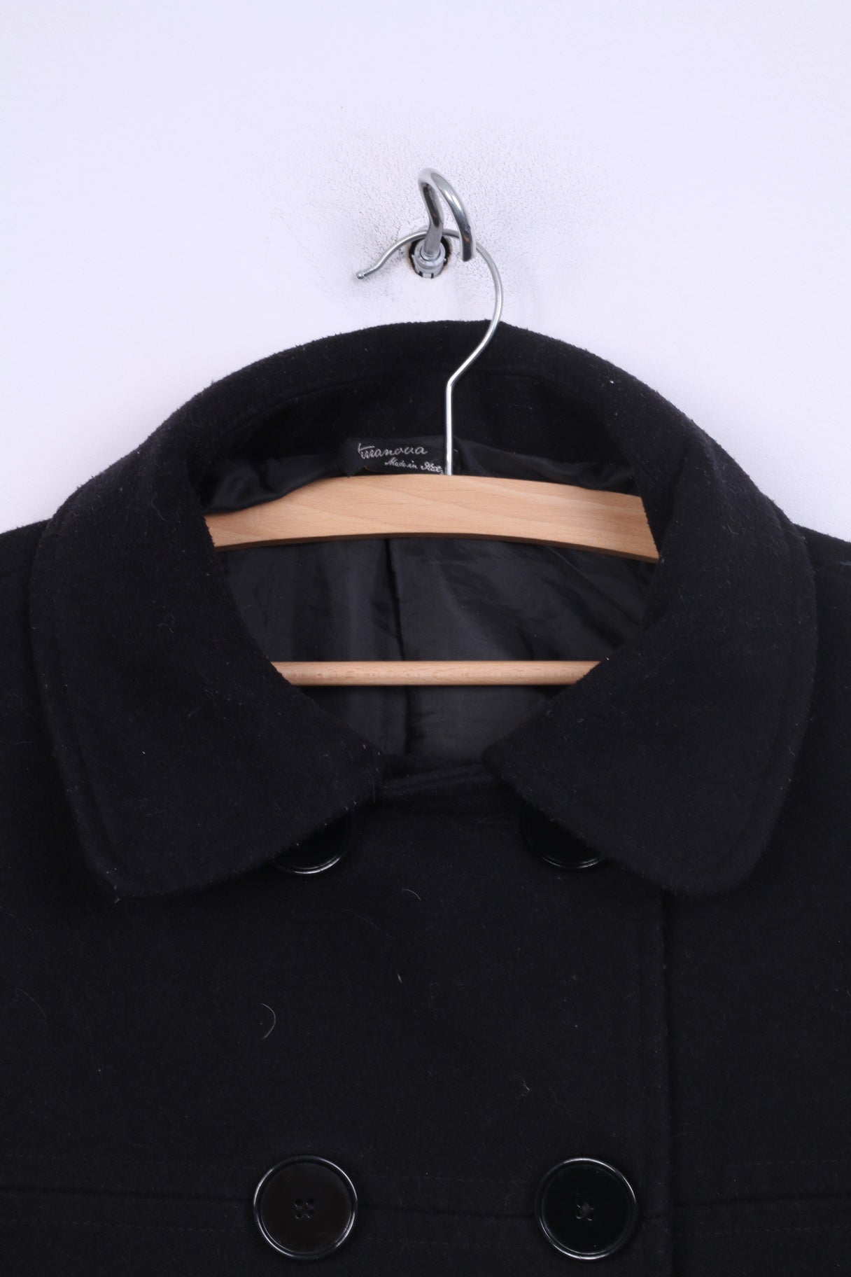 Terranova Womens M Cappotto Coat Jacket Nero Black Made in Italy Double Breasted