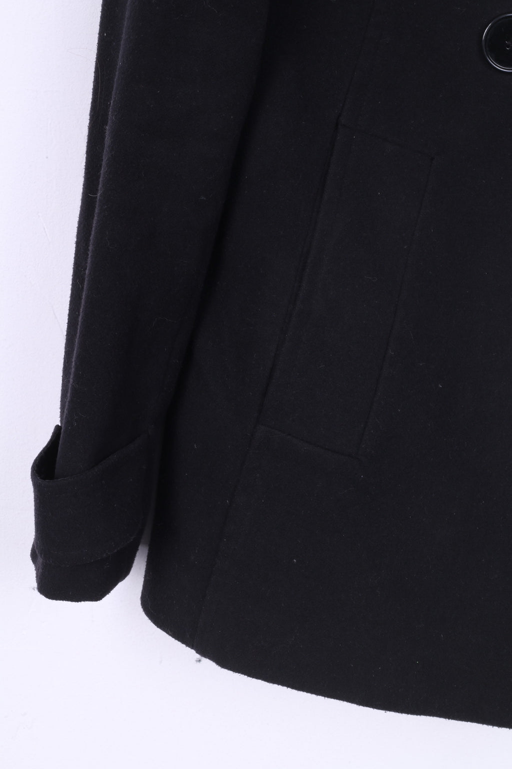 Terranova Womens M Cappotto Coat Jacket Nero Black Made in Italy Double Breasted