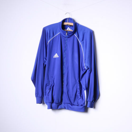 Adidas Men 42/44 XL Sweatshirt Blue Shiny Vintage Full Zipper Navy Sportswear Top