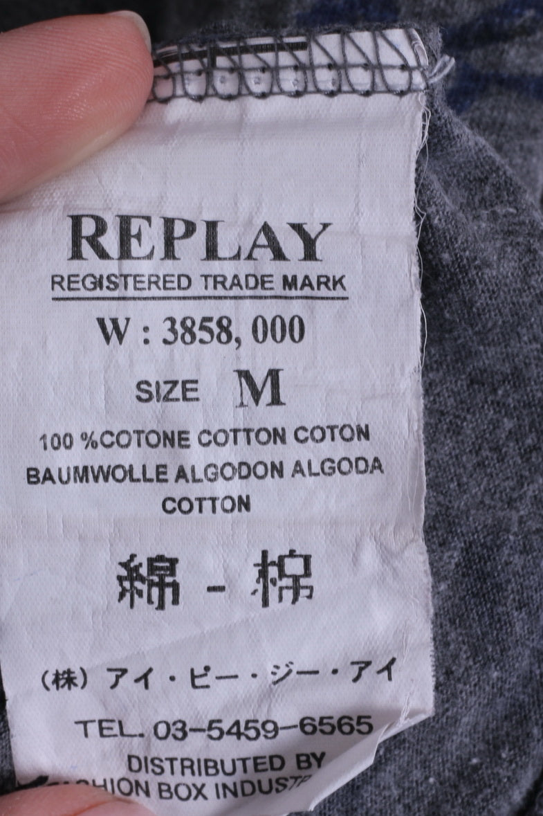 Replay Camicia M da donna Grigia a maniche lunghe con scialle stampato a fiori elasticizzati