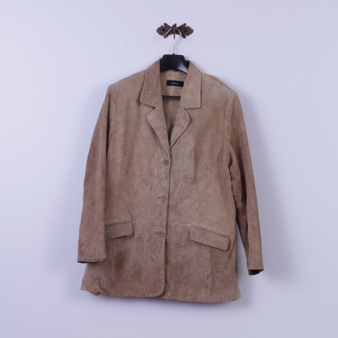 Giacca SAKI da donna 42 Blazer con bottoni in pelle scamosciata beige Classico top country