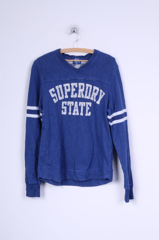 Superdry Mens XL (M) Sweatshirt Blue V Neck Cotton State #45