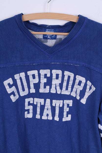 Superdry Mens XL (M) Sweatshirt Blue V Neck Cotton State #45