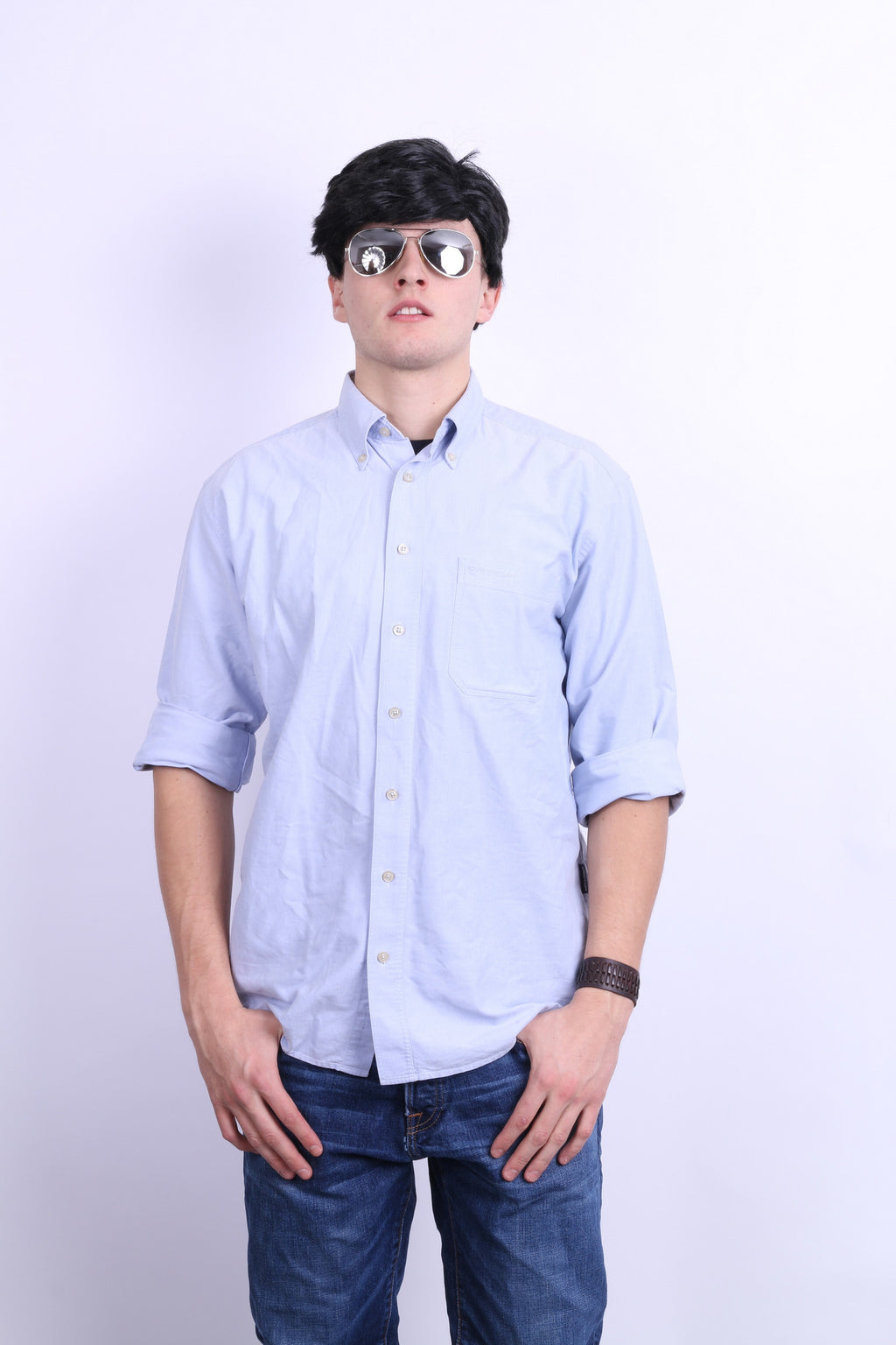 State of Art Mens M Casual Shirt Blue Cotton Classic - RetrospectClothes