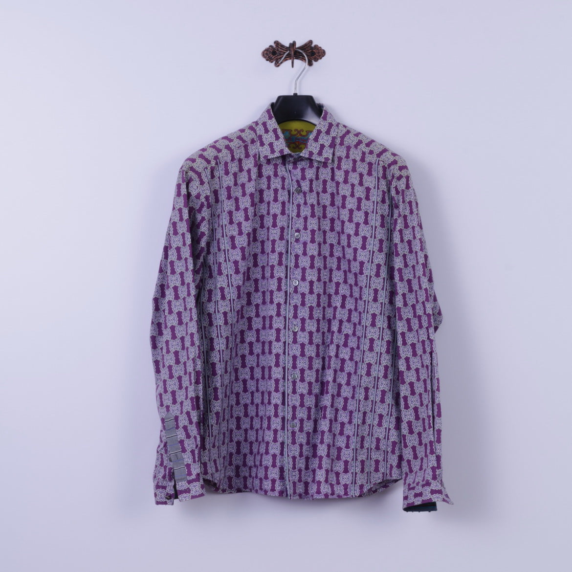 Robert Graham Mens XL Casual Shirt Purple Cotton Trim Silk Long Sleeve Classic Fit