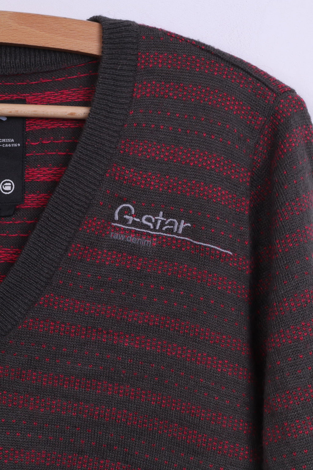 G-star Raw Denim Pull M Jumper V Neck Homme Rayé Gris