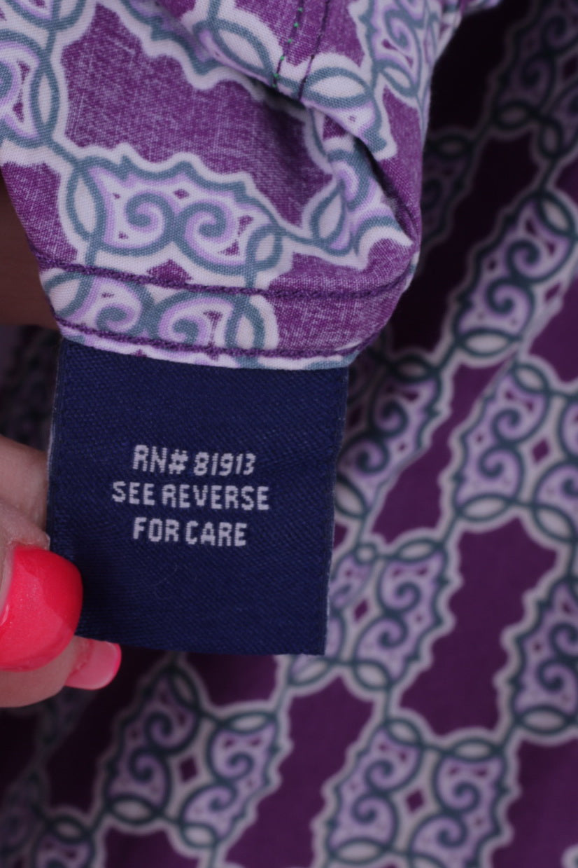 Robert Graham Mens XL Casual Shirt Purple Cotton Trim Silk Long Sleeve Classic Fit