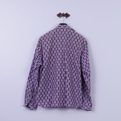 Camicia casual XL da uomo Robert Graham vestibilità classica in cotone viola con finiture in seta manica lunga