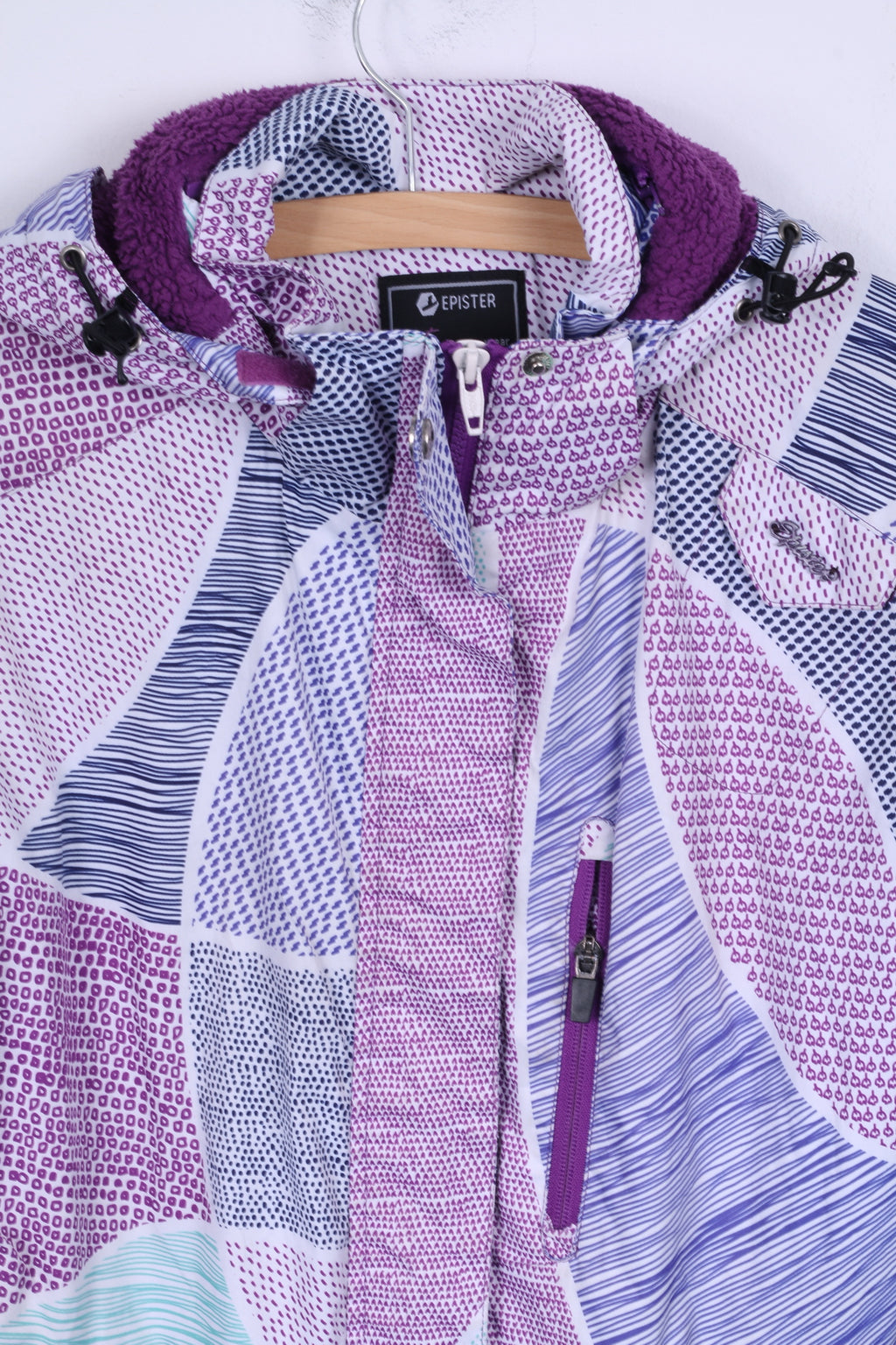 Epister Womens 38 Jacket Warm Printed Hooded Purple Zippered Winter Ski