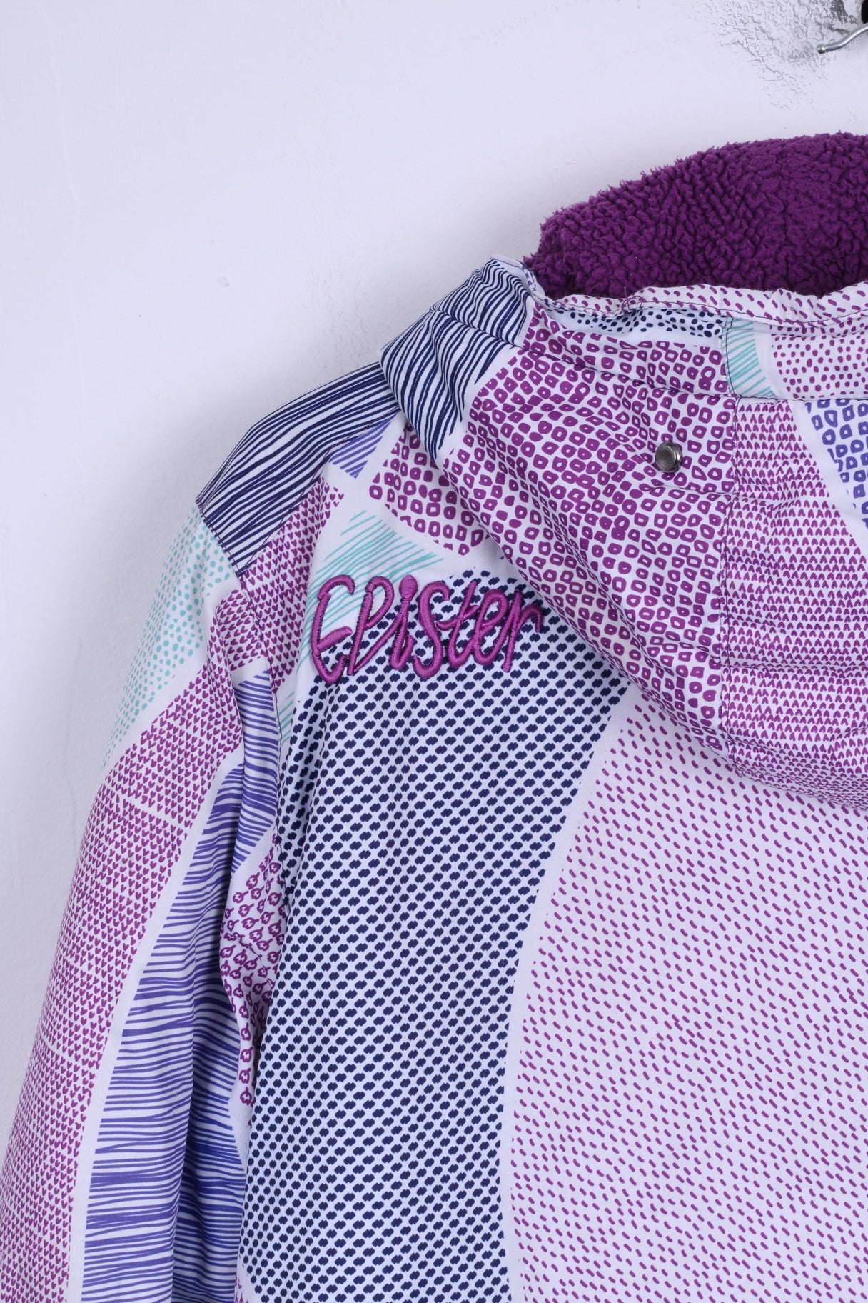 Epister Womens 38 Jacket Warm Printed Hooded Purple Zippered Winter Ski