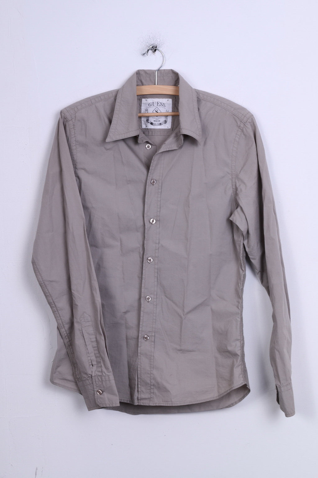 GUESS Camicia casual da uomo S in cotone grigio a maniche lunghe con colletto standard