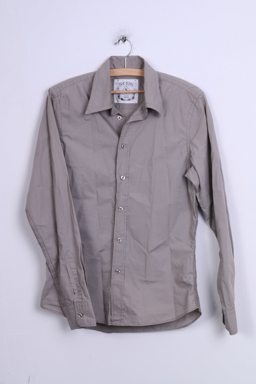 GUESS Camicia casual da uomo S in cotone grigio a maniche lunghe con colletto standard