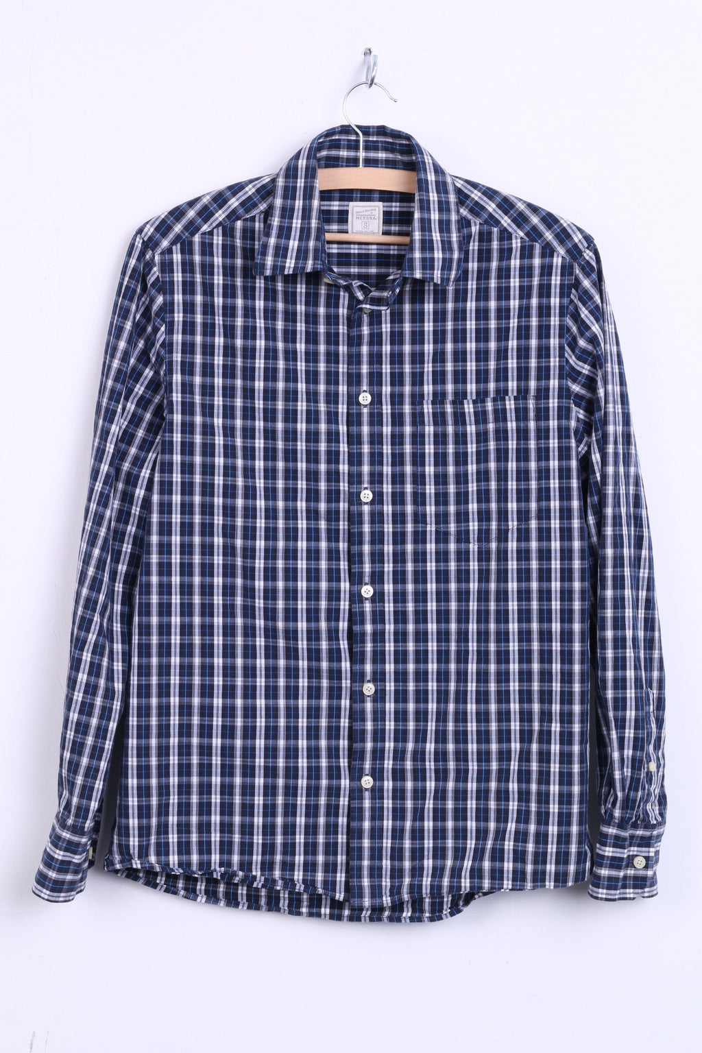 Merona Mens S Casual Shirt Check Navy Cotton Top - RetrospectClothes