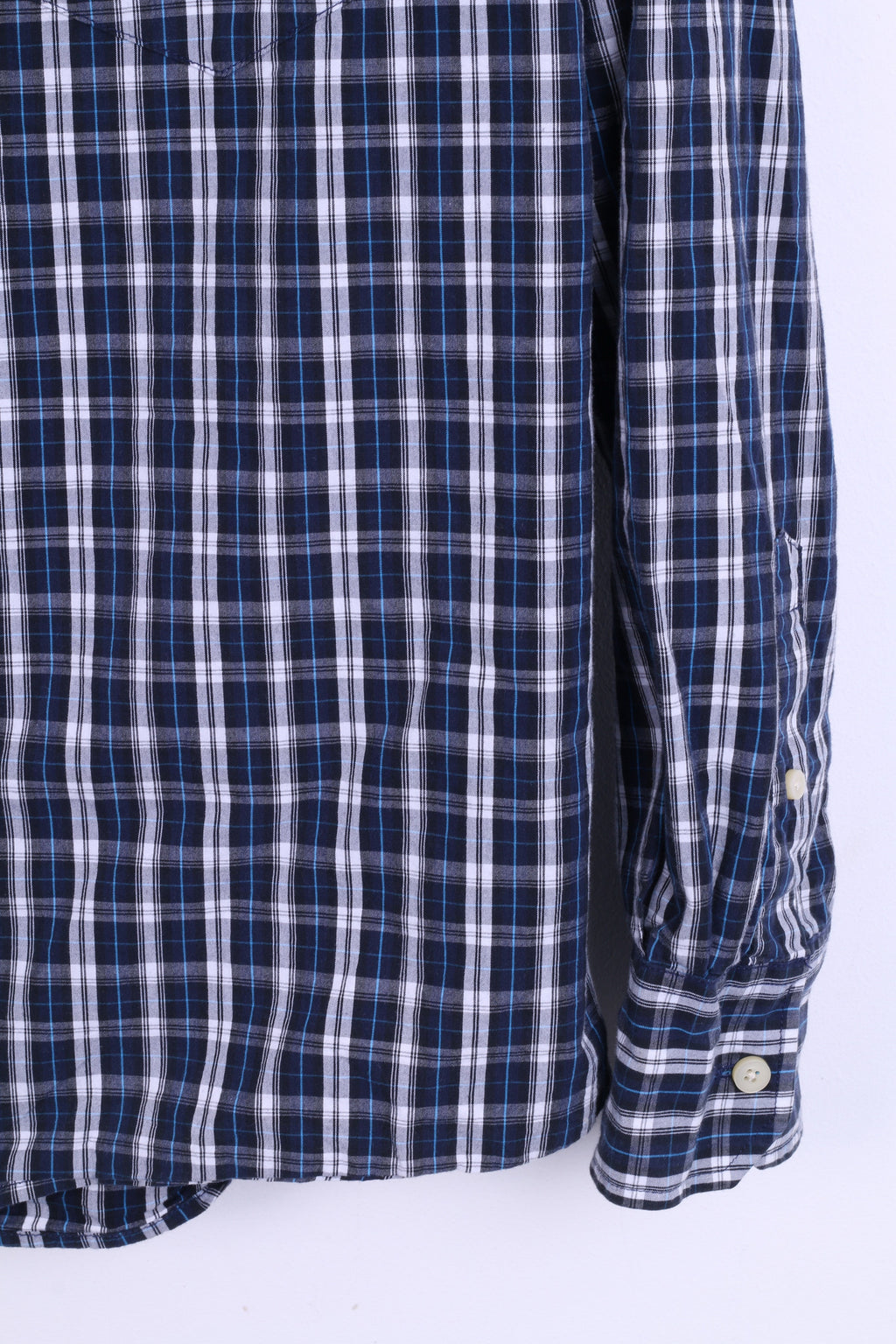 Merona Mens S Casual Shirt Check Navy Cotton Top - RetrospectClothes