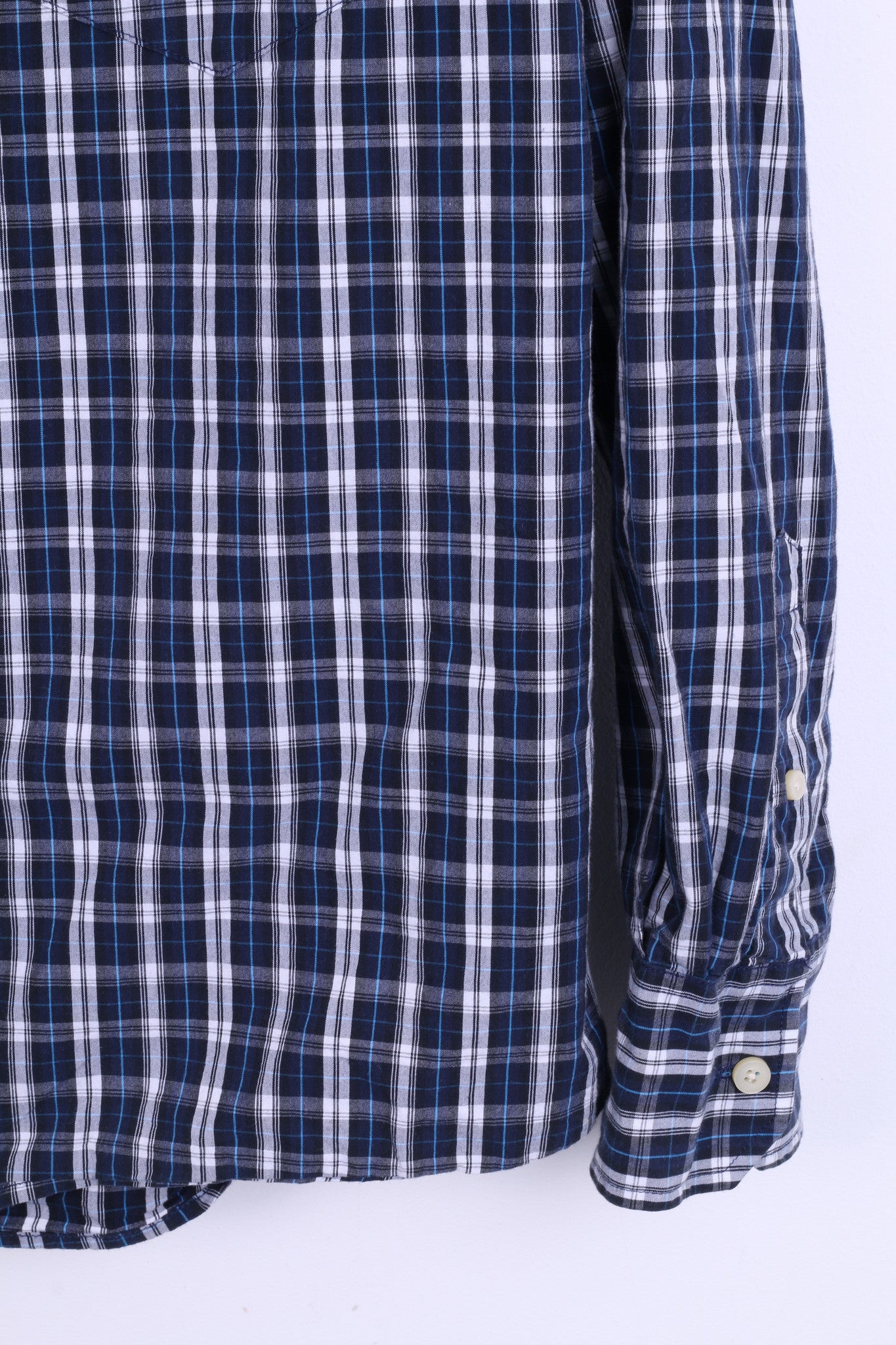 Merona Mens S Casual Shirt Check Navy Cotton Top - RetrospectClothes