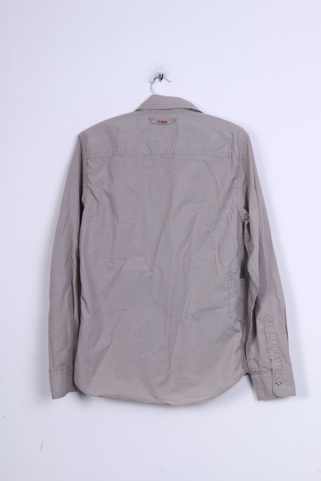 GUESS Camicia casual da uomo S in cotone grigio a maniche lunghe con colletto standard
