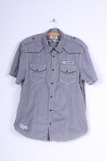 American Rag CIF Camicia casual da uomo L in cotone nero con bottoni automatici a quadretti Manica corta