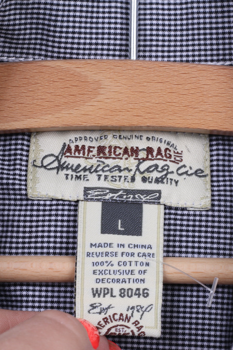 American Rag CIF Camicia casual da uomo L in cotone nero con bottoni automatici a quadretti Manica corta