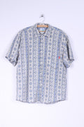 Loock Chemise décontractée homme 4 M en coton motif aztèque bleu manches courtes