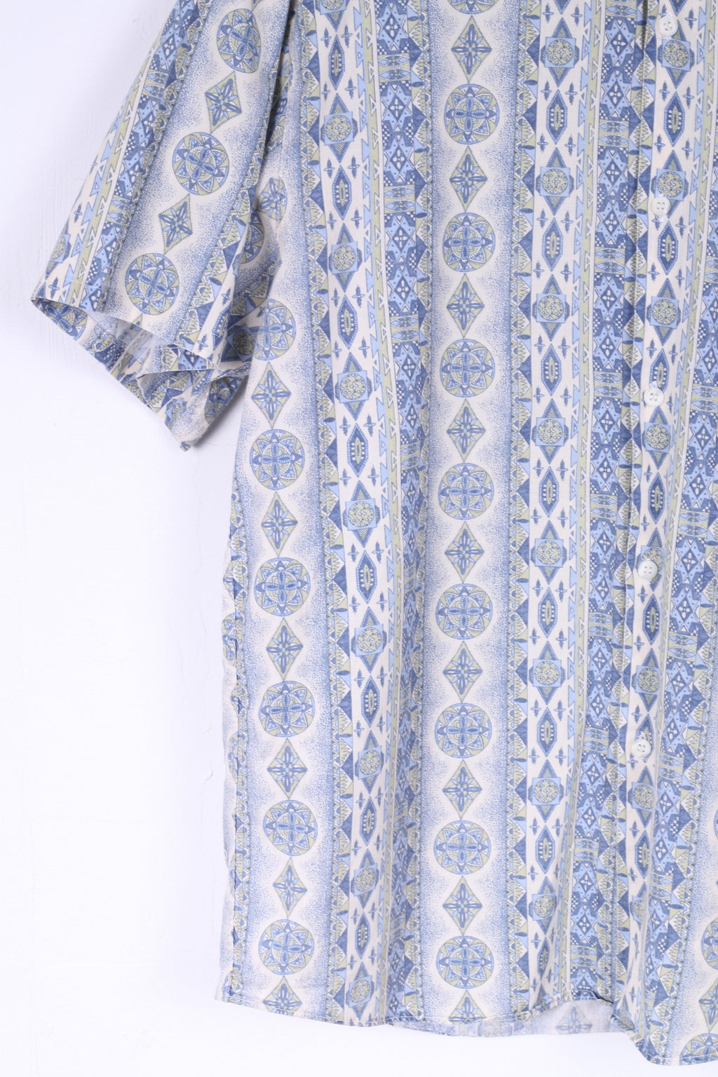 Loock Mens 4 M Casual Shirt Cotton Aztec Pattern Blue Short Sleeve